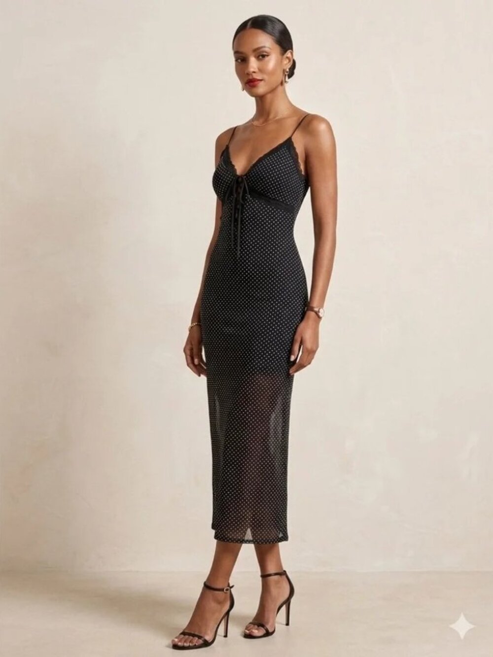 Vibe Polka Dot Midi Stretch Dress Black Combo Size XL NWT